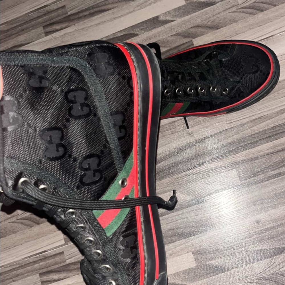 Gucci Black Sneakers with Red and Green Accents